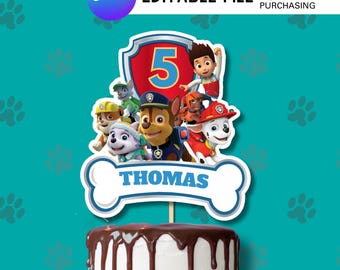 Adorno para tarta de cumpleaños de Puppy Rescue: Decoración editable para fiesta (descarga digital)