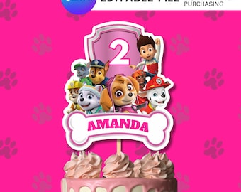 Adorno para tarta de cumpleaños de Puppy Rescue: editable e imprimible (descarga digital)