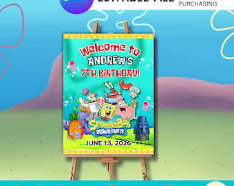 Letrero de bienvenida bajo el mar / Tema del océano de esponja amarilla / Letrero para fiesta de cumpleaños infantil