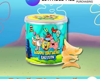 Yellow Sponge Birthday Pringle can Label | Under the Sea Party Favors (Printable, Editable)