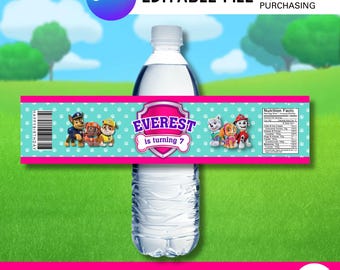 Girl Puppy Rescue Birthday Water Bottle Labels, Dog Party (Instant Download)