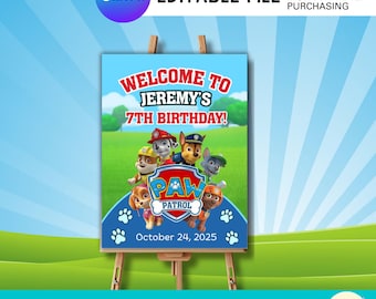 Welpen Rettung Geburtstag Willkommensschild: Bearbeitbares Party Zeichen