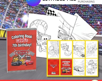 Libro para colorear de coches de carreras / Actividad de cumpleaños editable (Descarga digital)