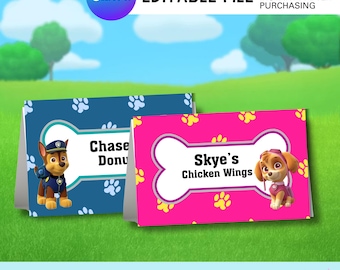 Etiquetas para comida de cumpleaños de Puppy Rescue / Tiendas de campaña imprimibles y editables (Descarga digital)