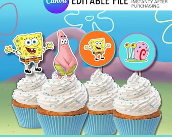 Adornos para cupcakes de bizcocho amarillo imprimibles / Descarga digital / Fiesta infantil