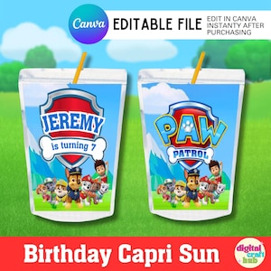 Boy Puppy Rescue Birthday Capri Sun Labels | Editable Juice Pouch Decorations (Digital Download)