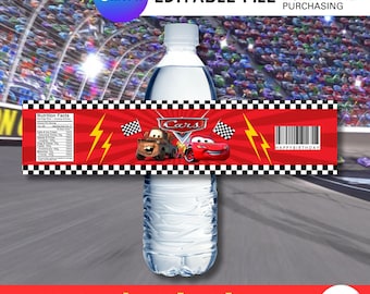 Etiquetas para botellas de agua de cumpleaños de Cars, fiesta de Cars (descarga instantánea)