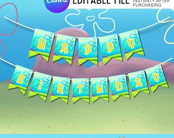 Banderas de cumpleaños de esponja amarilla / Decoración digital para fiestas