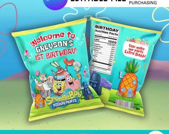 Bolsa para patatas fritas con temática submarina para cumpleaños / Decoración editable para fiestas temáticas del océano (descarga digital)