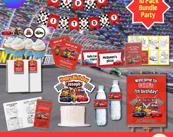 Decoraciones para fiesta de cumpleaños de Cars: Paquete imprimible de 10 piezas (descarga digital)