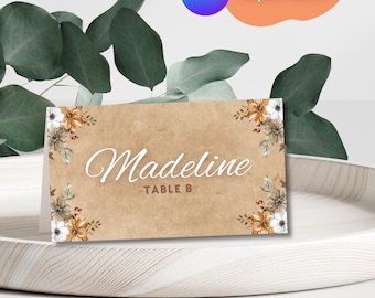 Rustic Wedding Place Cards Template: Editable Floral Design (Digital Files)