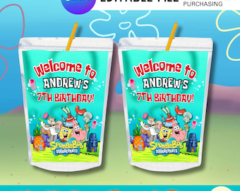 Unter Meer Geburtstag Capri Sonne | Bearbeitbares Unterwasserozean-Party-Saftbeuteletikett (Digitaler Download)