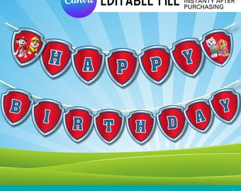 Puppy Rescue Birthday Banner Flags | Digital Party Decor