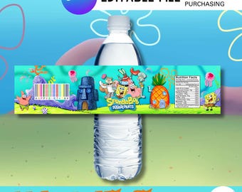 Etiqueta para botella de agua con diseño de dibujos animados bajo el mar / Detalle imprimible para fiestas con temática oceánica