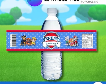 Boy Puppy Rescue Birthday Water Bottle Labels, Dog Party (Instant Download)