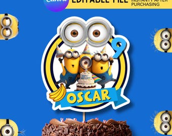 Taarttopper cartoon wezen: geel fantasiekarakter, grappig feestdecor (pdf-download)