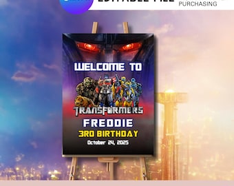 Letrero de bienvenida de cumpleaños de robot: Decoración editable para fiesta de robots (descarga digital)