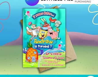 Invitación de cumpleaños bajo el mar / Tema del océano de dibujos animados / Invitación digital para fiesta infantil