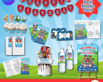 Decoraciones para fiesta de cumpleaños de rescate de cachorros: paquete imprimible de 10 piezas (descarga digital)