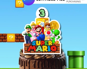 Gamer Cake Topper | Mariio Gaming Birthday Party | Printable Cake Decoration