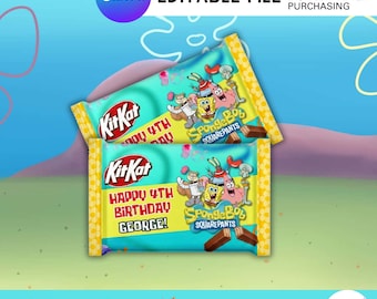 Under the Sea-verpakking verjaardagskitkat| Bewerkbare Underwater Ocean Chocolate-verpakking (digitale download)