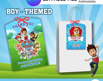 Etiquetas de regalo para cachorros rescatados / Etiquetas editables / Decoraciones de cumpleaños con temática canina / Descarga instantánea