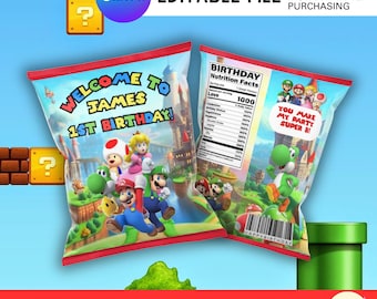 Superhero Brothers Birthday Chip Bag | Editable Gamer Party Decor (Digital Download)