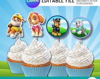 Adornos para cupcakes de rescate de cachorros imprimibles / Descarga digital / Fiesta infantil