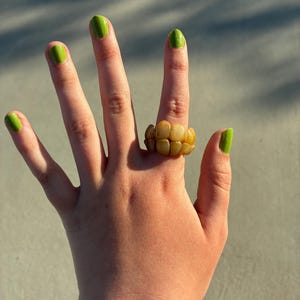 Handmade Polymer Clay Teeth Ring, Yellowed Funky Gums Band, Unique Statement Jewelry
