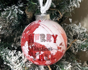 Unique paint poured Christmas ornament ball. Large 4"  ornament. One-of-a-kind
