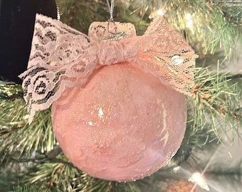 Lace Painted Christmas Ball Ornament: Large 4" One-of-a-Kind