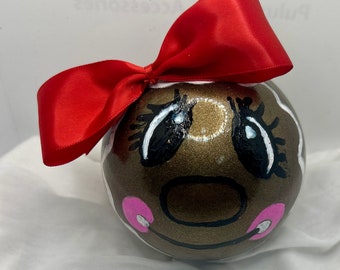 Gingerbread Girl Ornament, Red Bow, 4 Inch