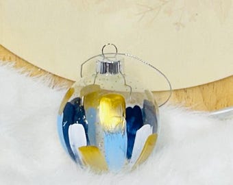 Hand Painted Glass Ornament Set: Navy, Blue, White, Gold (Set of 6)
