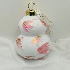 Hand Painted Ceramic Ornament: Pink & Gold Paint Stroke Design
