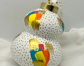 Hand-Painted Ceramic Ornament: Colorful Paint Strokes, Gold Accents