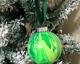 Paint Poured Christmas Ornament: Large Green Ball (4 inch)
