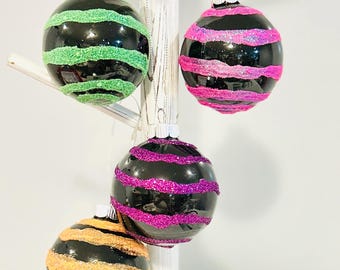 Halloween Ornaments: Black with Bright Swirls, Set of 4
