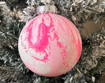 Paint Poured Christmas Ornament Ball: Large 4" Unique Holiday Decor