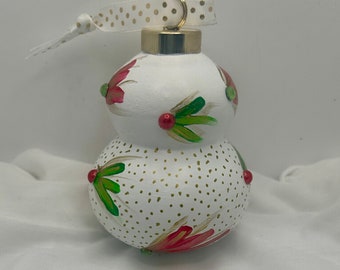 Hand Painted Ceramic Ornament: Red and Green Floral Design
