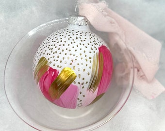 Hand Painted Glass Christmas Ornaments: Pink & Gold Set of 6