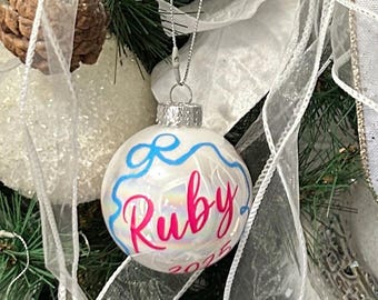 Handpainted, personalized bow ornament