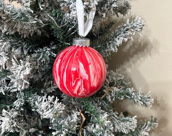 Beautiful paint poured Christmas ornament ball. Large 4"  ornament. One-of-a-kind