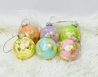 Gold foil, pastel colors Christmas or Easter ornament set