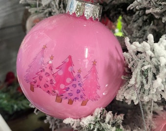 Pink Paint Poured Christmas Ball Ornament: 4" Tree Design