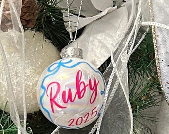 Hand painted Personalized Bow ornament