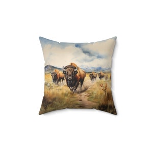 Bison Pillow, Buffalo Pillow, Herd of Bison Pillow, Cabin Pillow, Bison Decor, Lodge Decor, Cabin Decor, Lodge Pillow, Buffalo Decor