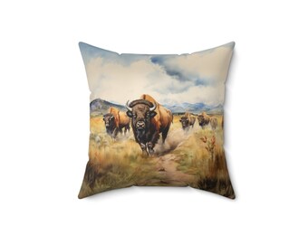 Bison Pillow, Buffalo Pillow, Herd of Bison Pillow, Cabin Pillow, Bison Decor, Lodge Decor, Cabin Decor, Lodge Pillow, Buffalo Decor