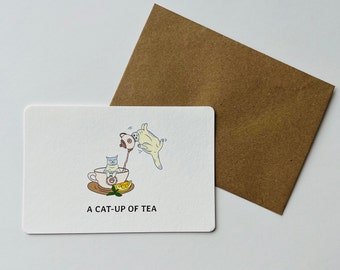 Postal Un gato de té: Divertidas tarjetas de felicitación de gatos, postales de gatos para cumpleaños, día de la madre, san valentín o simplemente para saludar