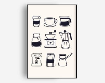 Minimalist Coffee Wall Art | Bar Decor | Brewing Poster | Digital Download)
