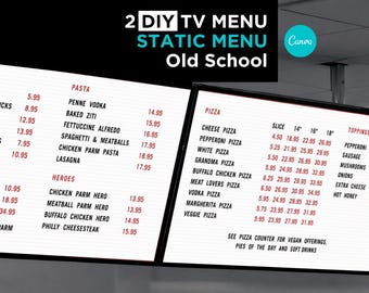Old School Pizza Menu,Digital Signage for Pizzeria,Canva Editable Restaurant Board